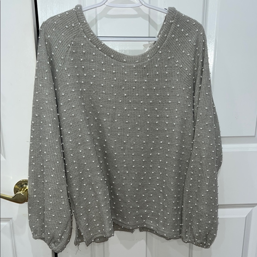 Gray Polka Dot Knit Sweater